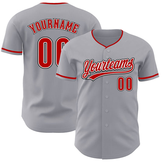 Custom Gray Red White-Black Authentic Baseball Jersey - Main View