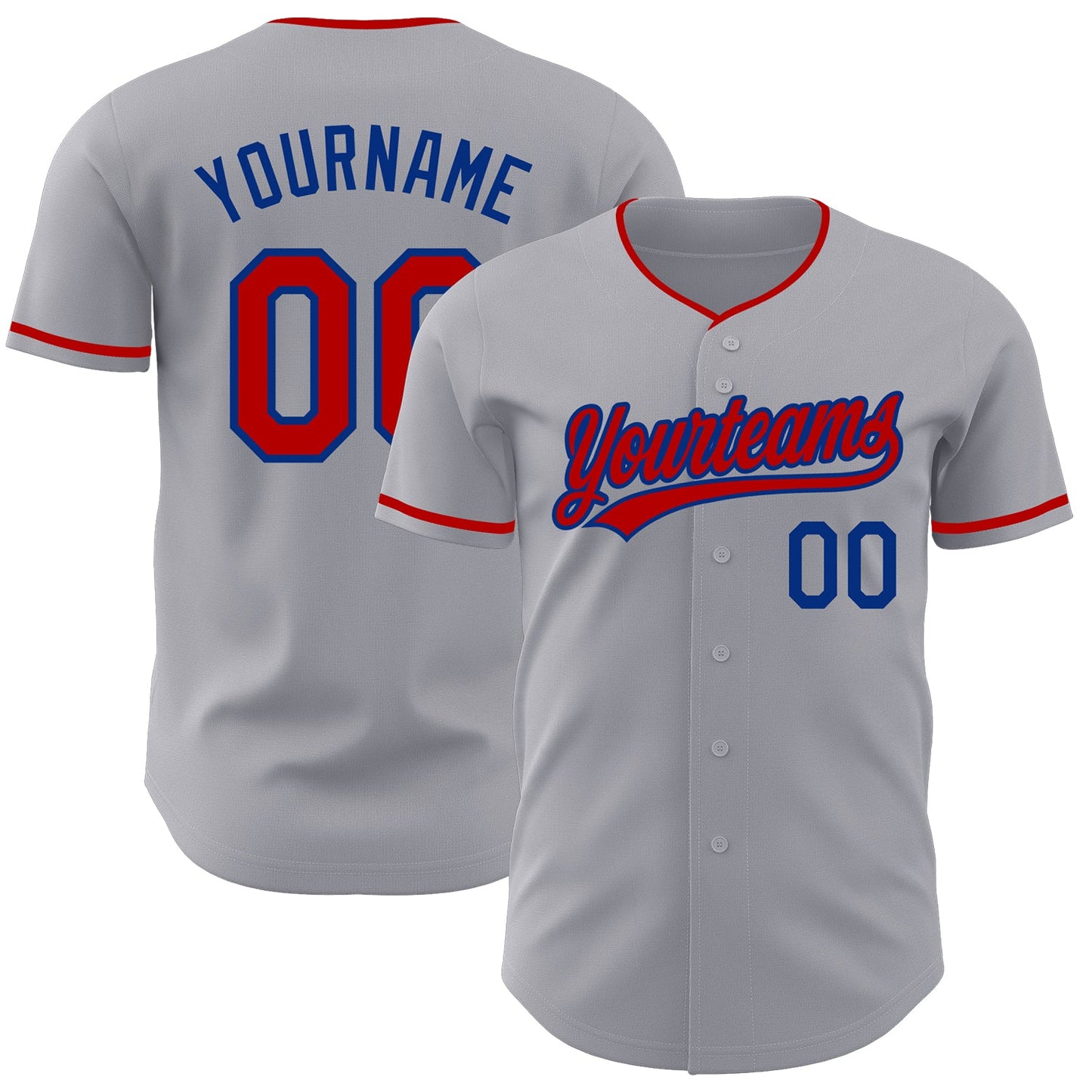 Custom Gray Red-Royal Authentic Baseball Jersey - Main View