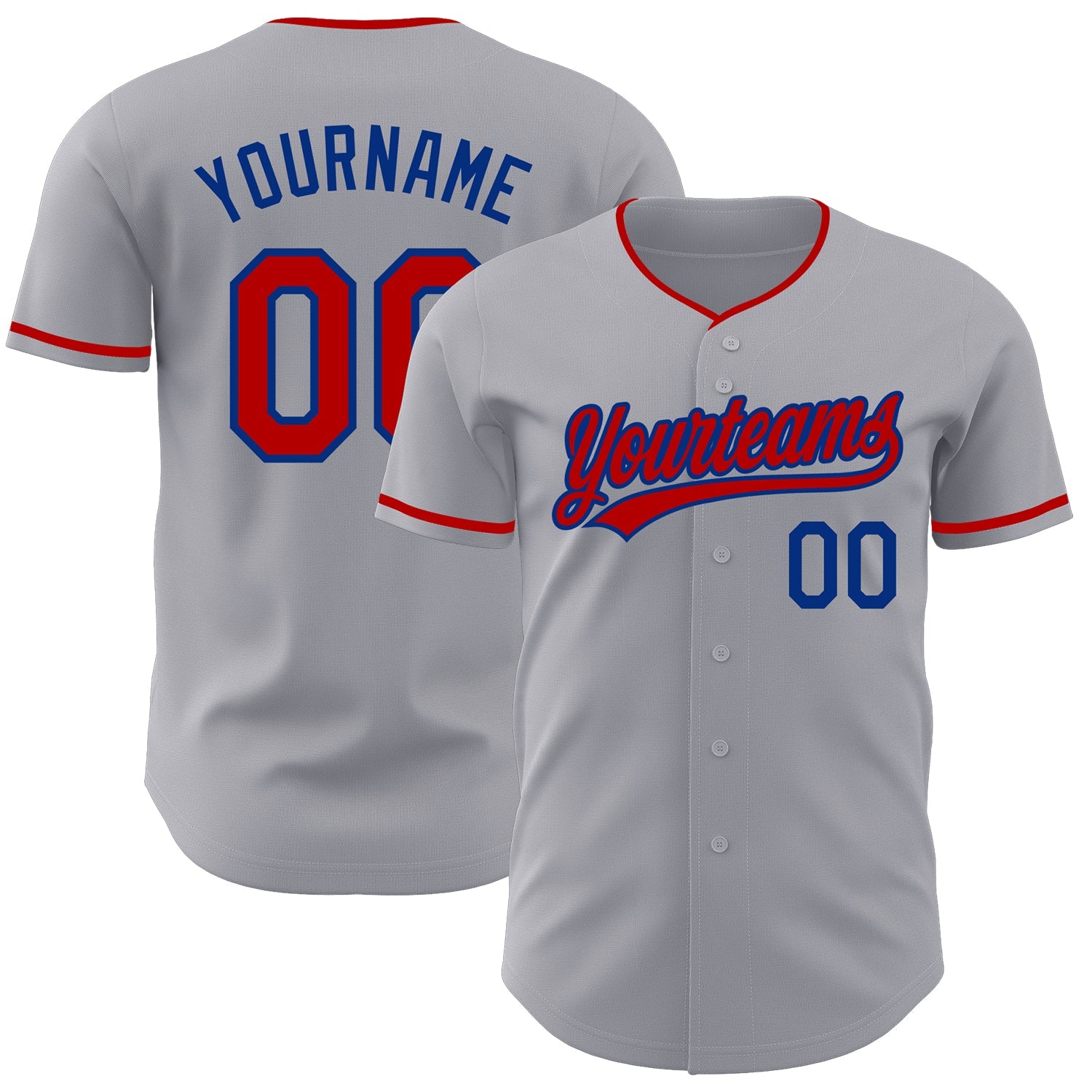 Custom Gray Red-Royal Authentic Baseball Jersey - Main View