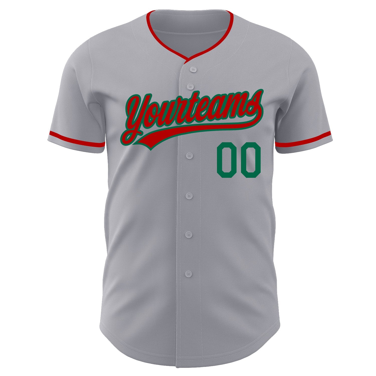 Custom Gray Red-Kelly Green Authentic Baseball Jersey view 2