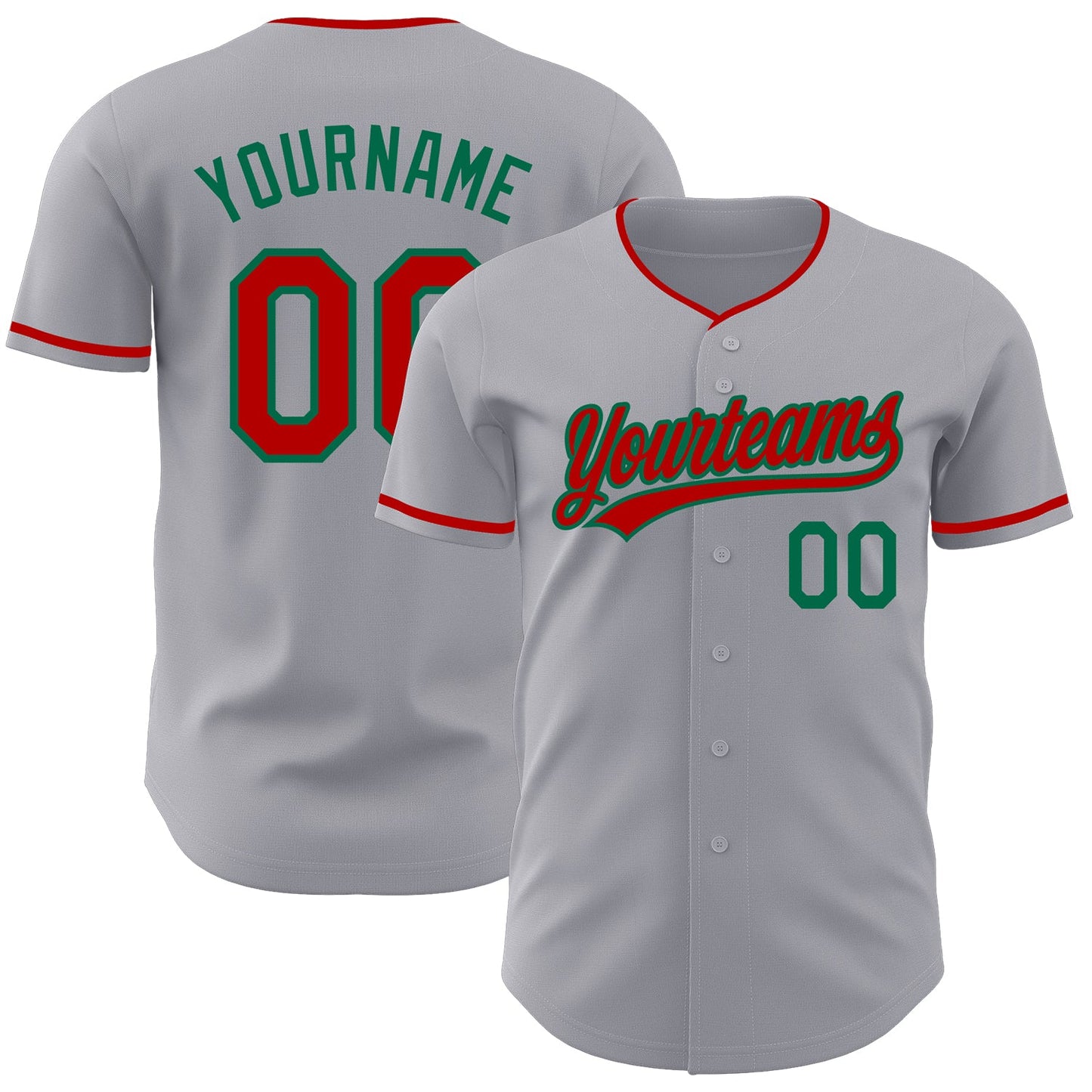 Custom Gray Red-Kelly Green Authentic Baseball Jersey - Main View