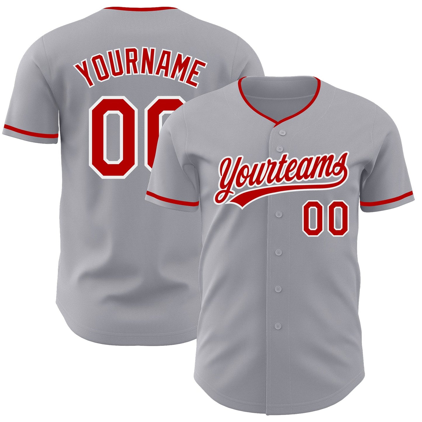 Custom Gray Red-White Authentic Baseball Jersey - Main View