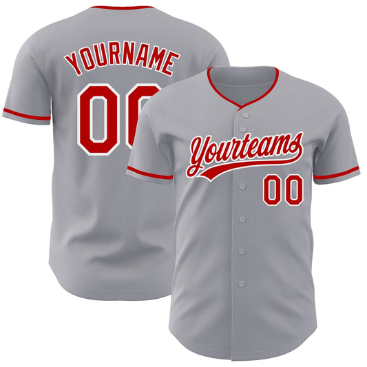 Custom Gray Red-White Authentic Baseball Jersey - Main View