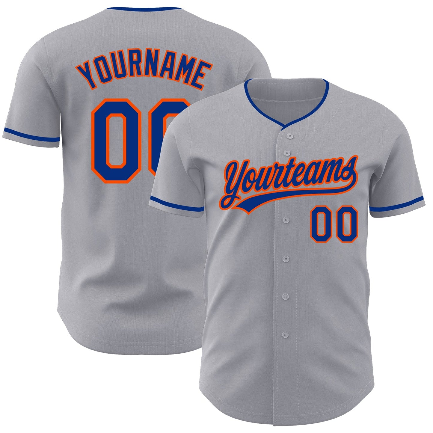 Custom Gray Royal-Orange Authentic Baseball Jersey - Main View