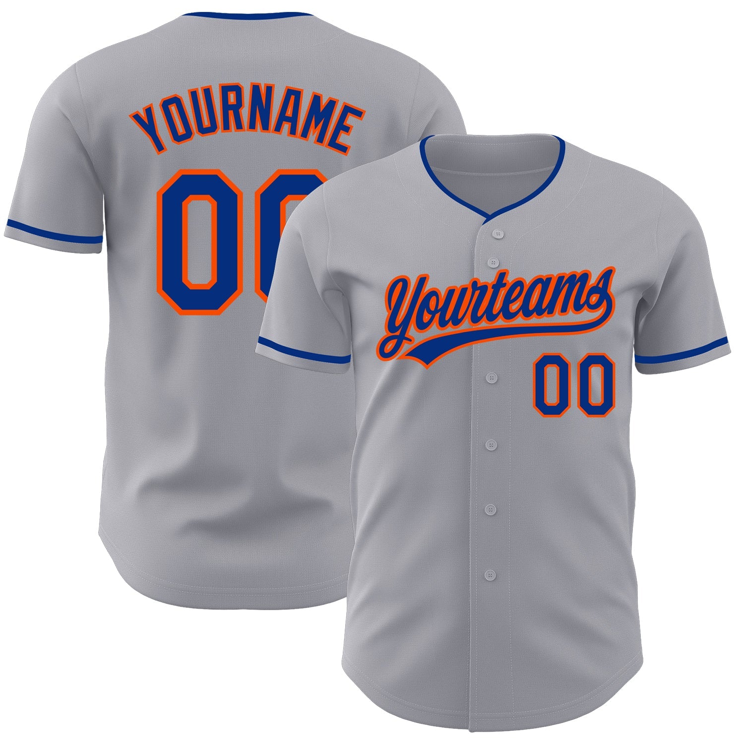 Custom Gray Royal-Orange Authentic Baseball Jersey - Main View