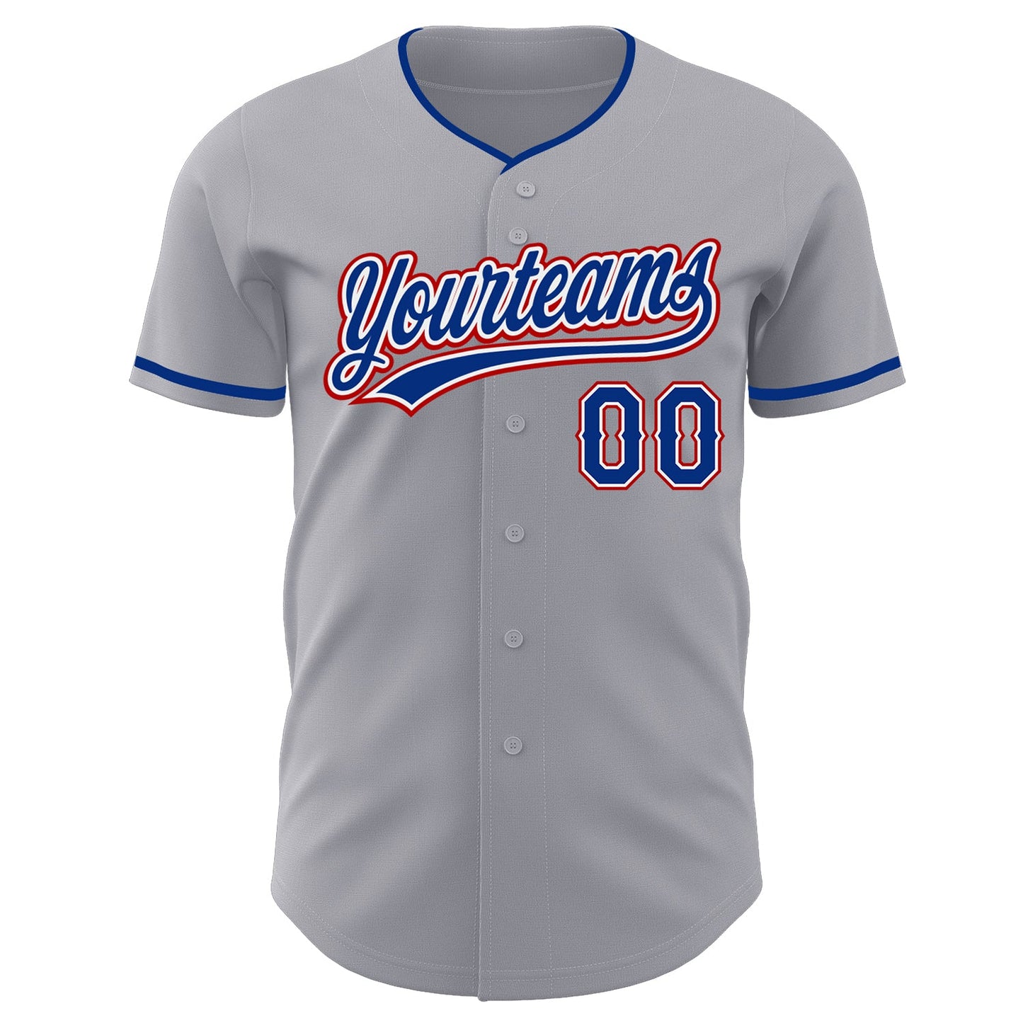 Custom Gray Royal White-Red Authentic Baseball Jersey view 2