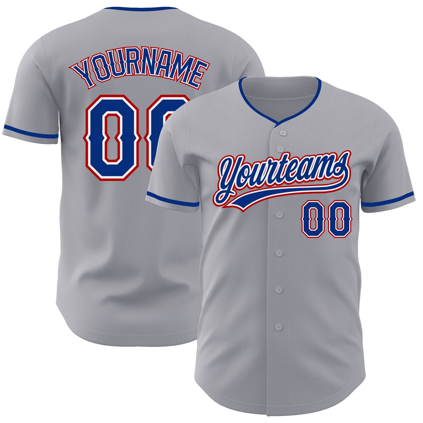 Custom Gray Royal White-Red Authentic Baseball Jersey - Main View