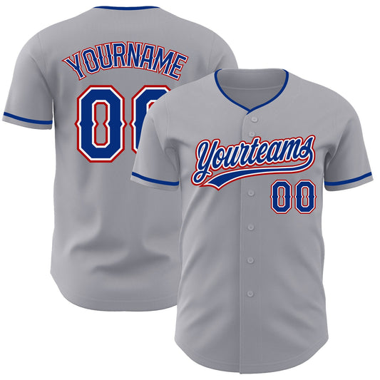 Custom Gray Royal White-Red Authentic Baseball Jersey - Main View