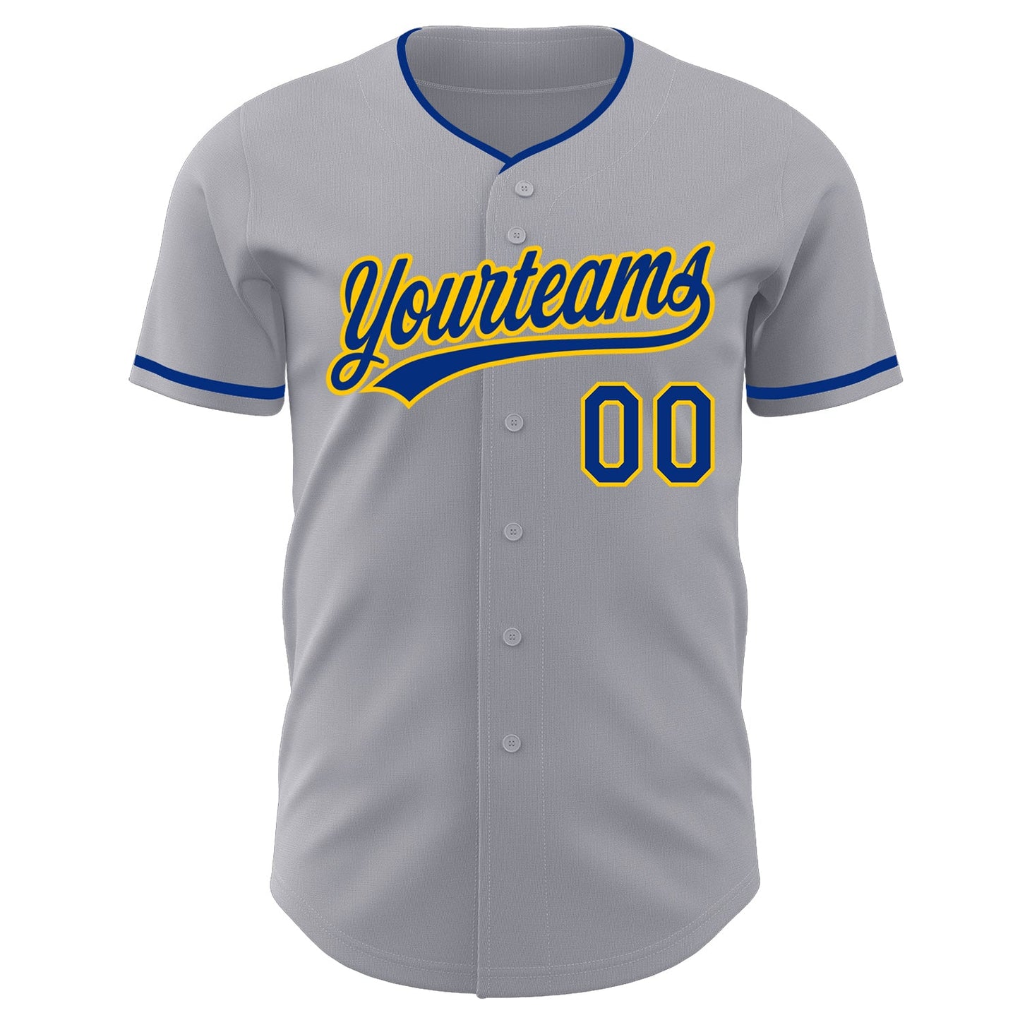 Custom Gray Royal-Yellow Authentic Baseball Jersey view 2