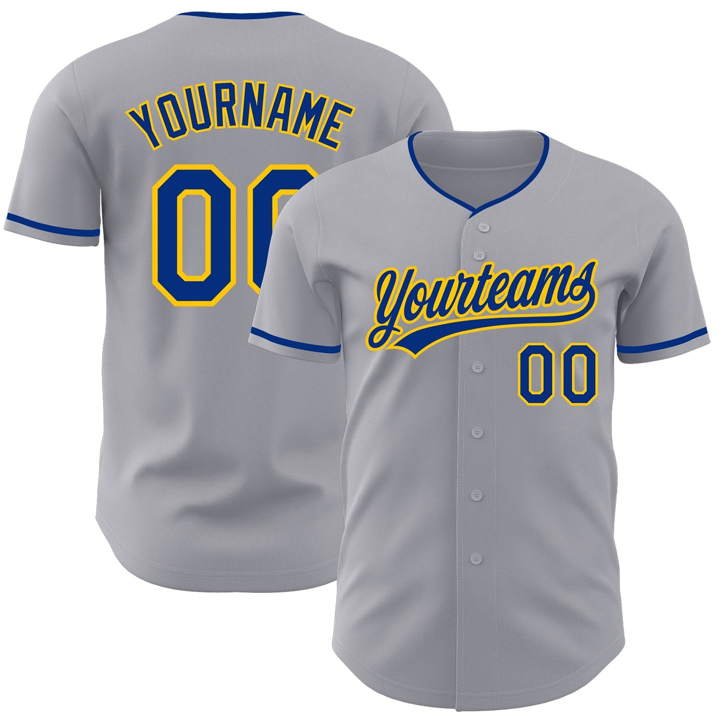 Custom Gray Royal-Yellow Authentic Baseball Jersey - Main View