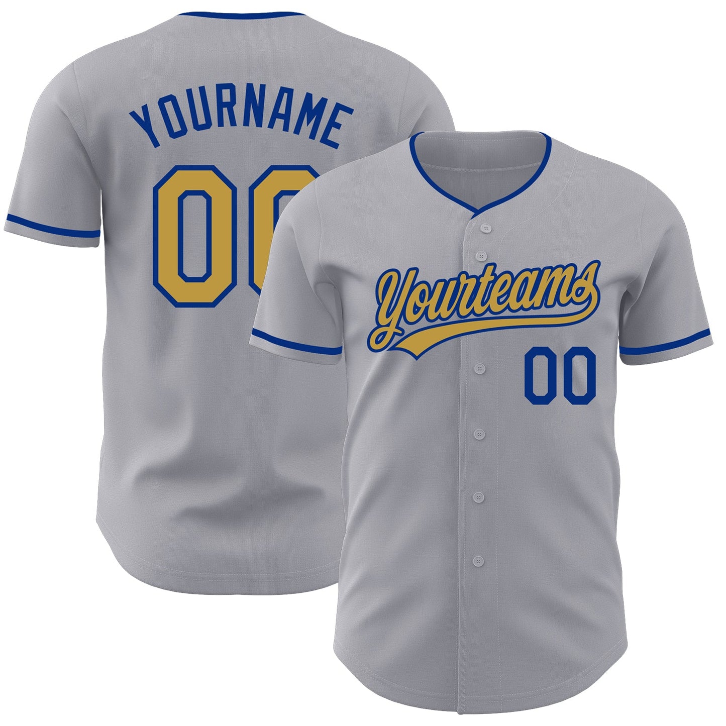 Custom Gray Old Gold-Royal Authentic Baseball Jersey - Main View