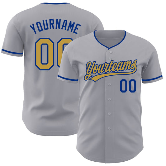 Custom Gray Old Gold-Royal Authentic Baseball Jersey - Main View