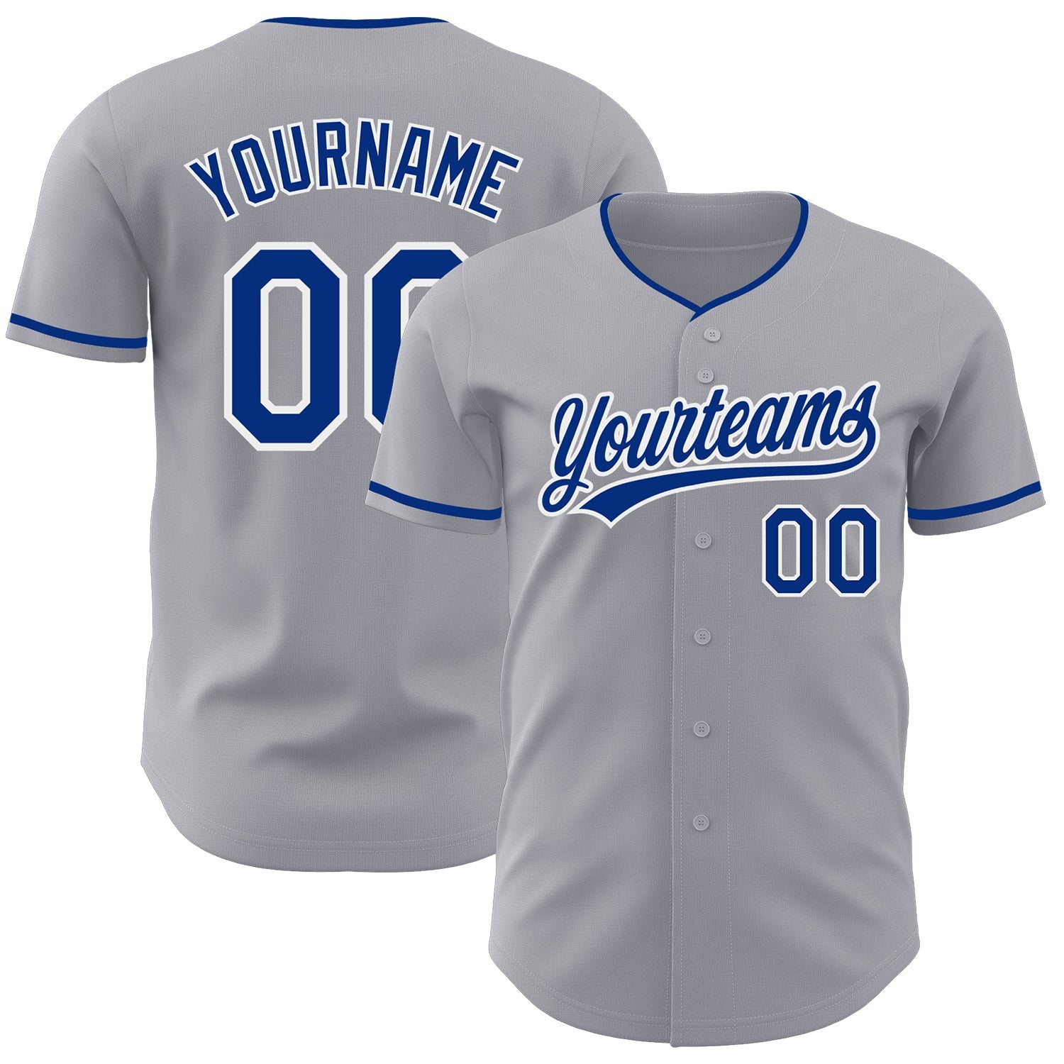 Custom Gray Royal-White Authentic Baseball Jersey - Main View