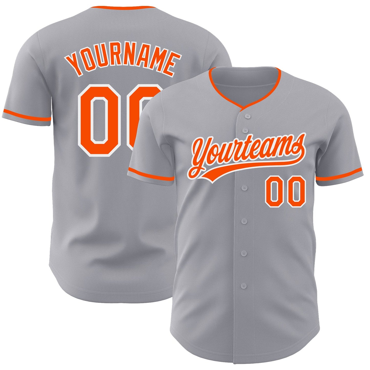 Custom Gray Orange-White Authentic Baseball Jersey - Main View