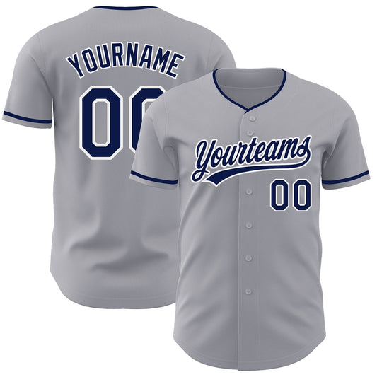 Custom Gray Navy-White Authentic Baseball Jersey - Main View
