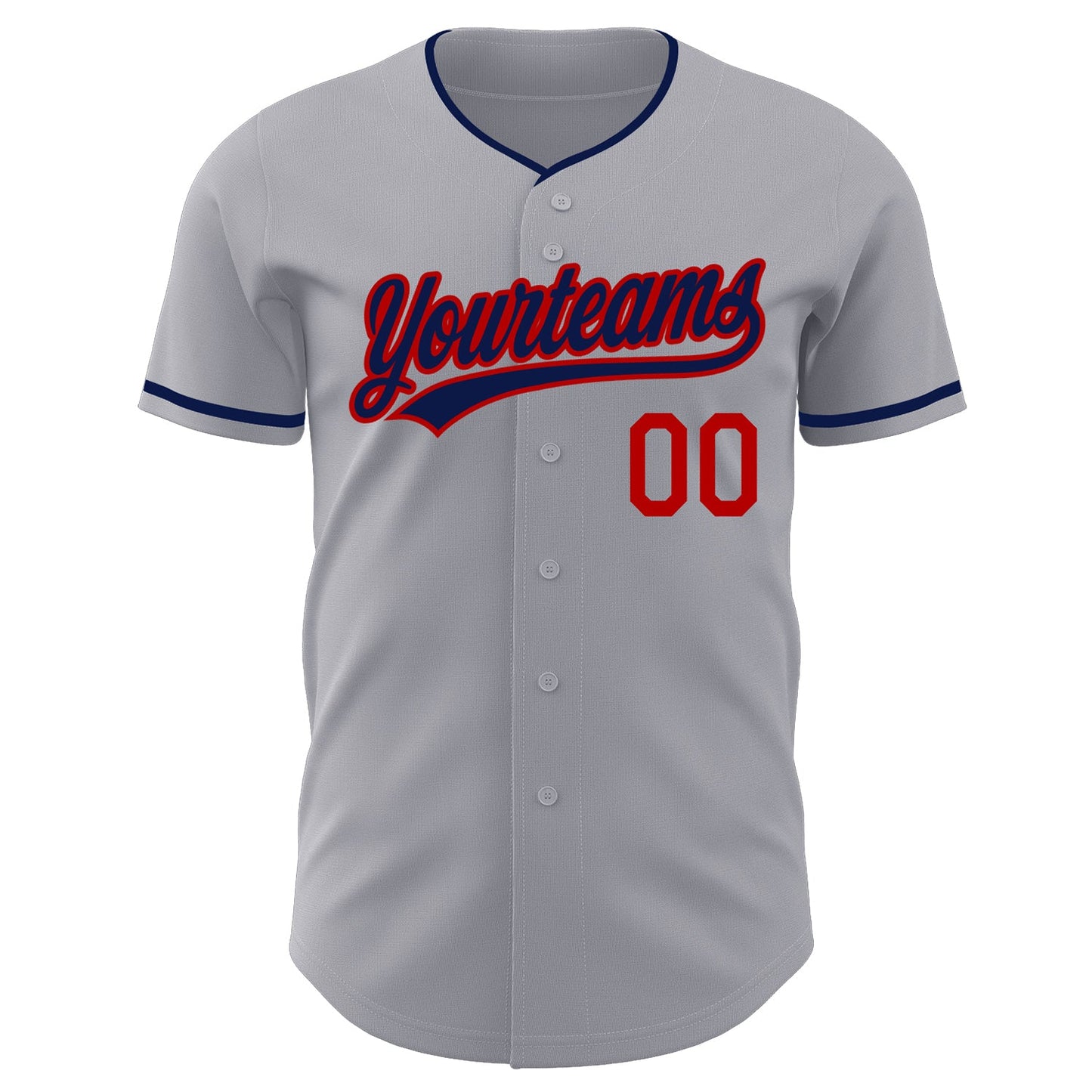 Custom Gray Navy-Red Authentic Baseball Jersey view 2