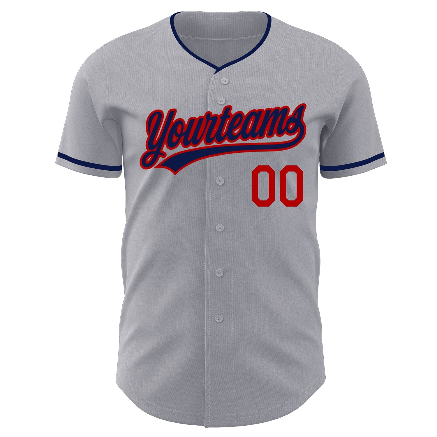 Custom Gray Navy-Red Authentic Baseball Jersey view 2