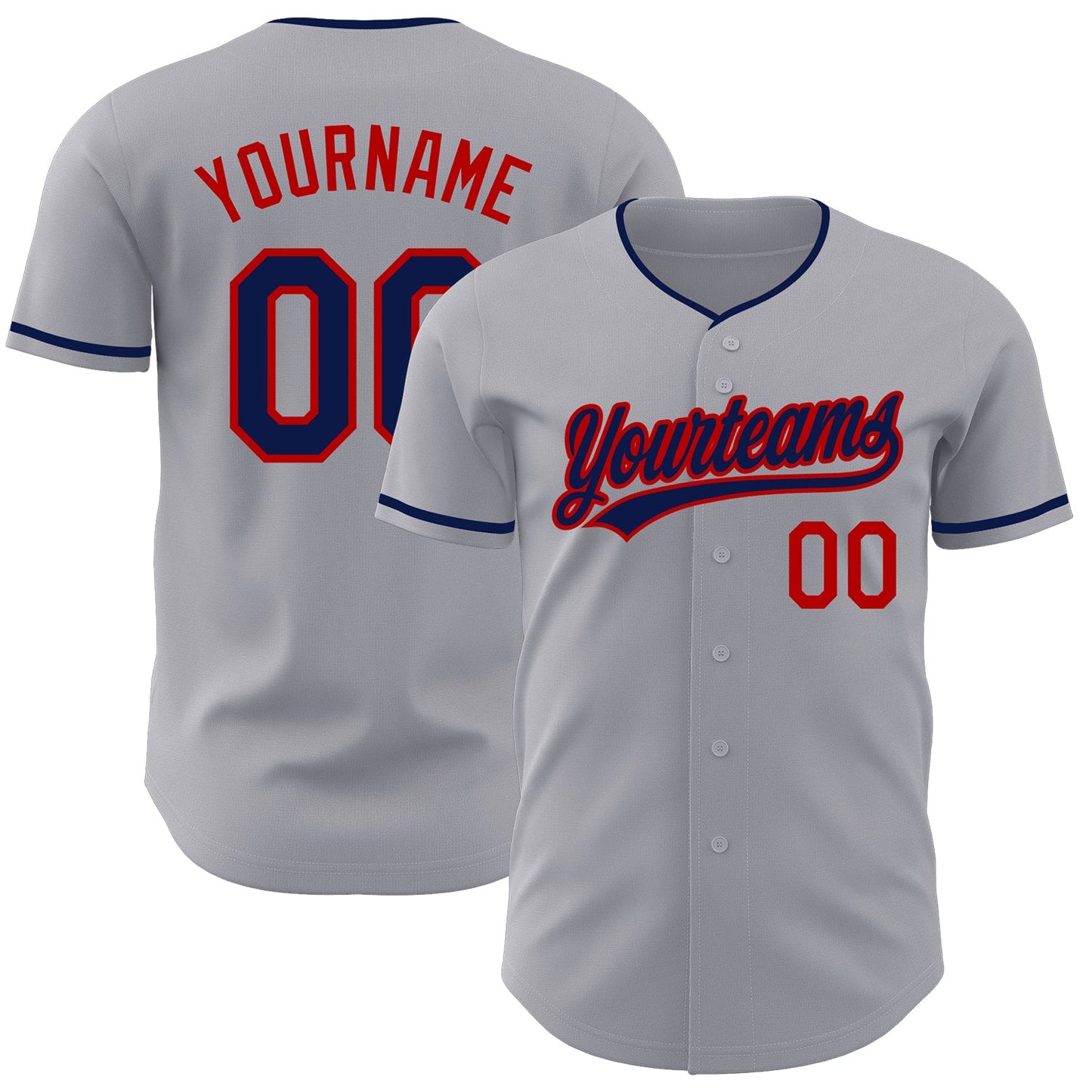 Custom Gray Navy-Red Authentic Baseball Jersey - Main View