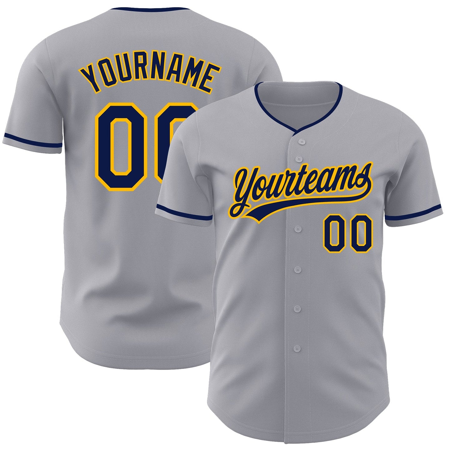 Custom Gray Navy-Gold Authentic Baseball Jersey - Main View