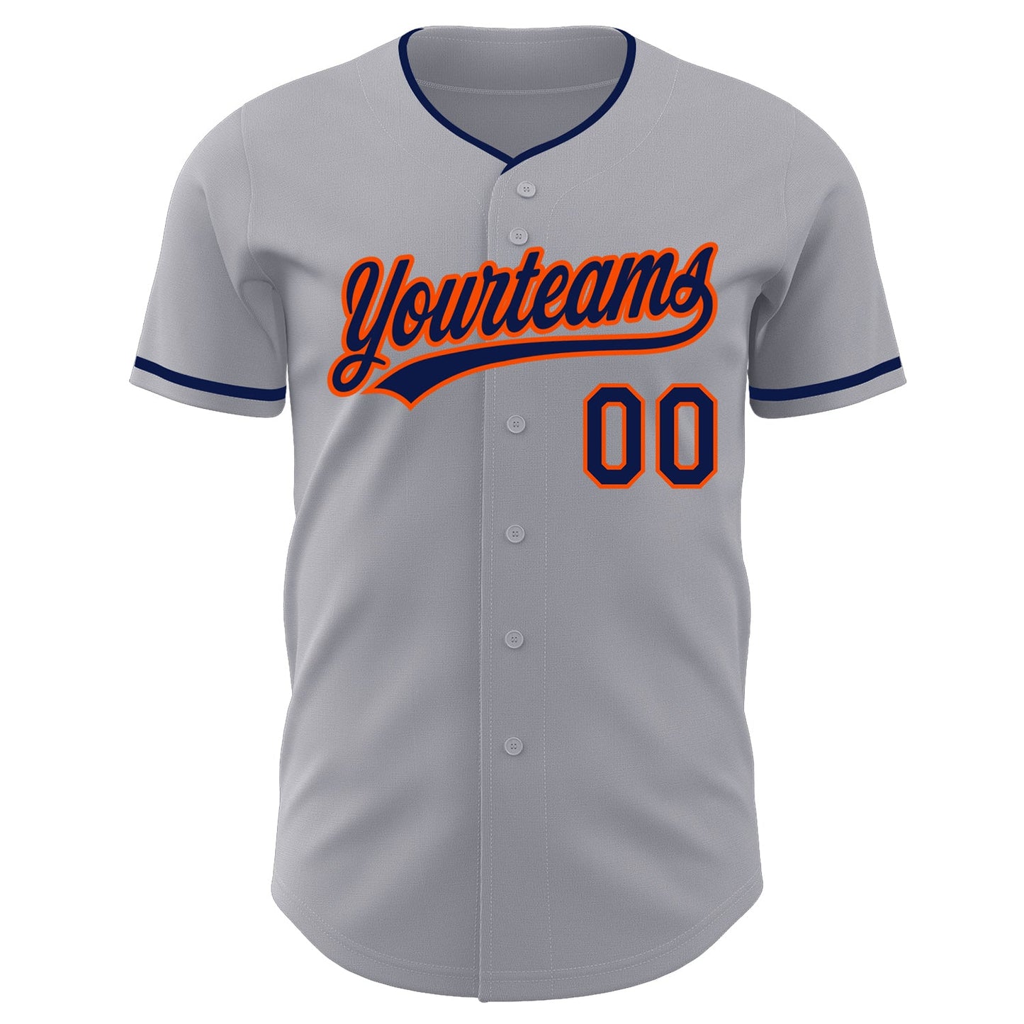 Custom Gray Navy-Orange Authentic Baseball Jersey view 2