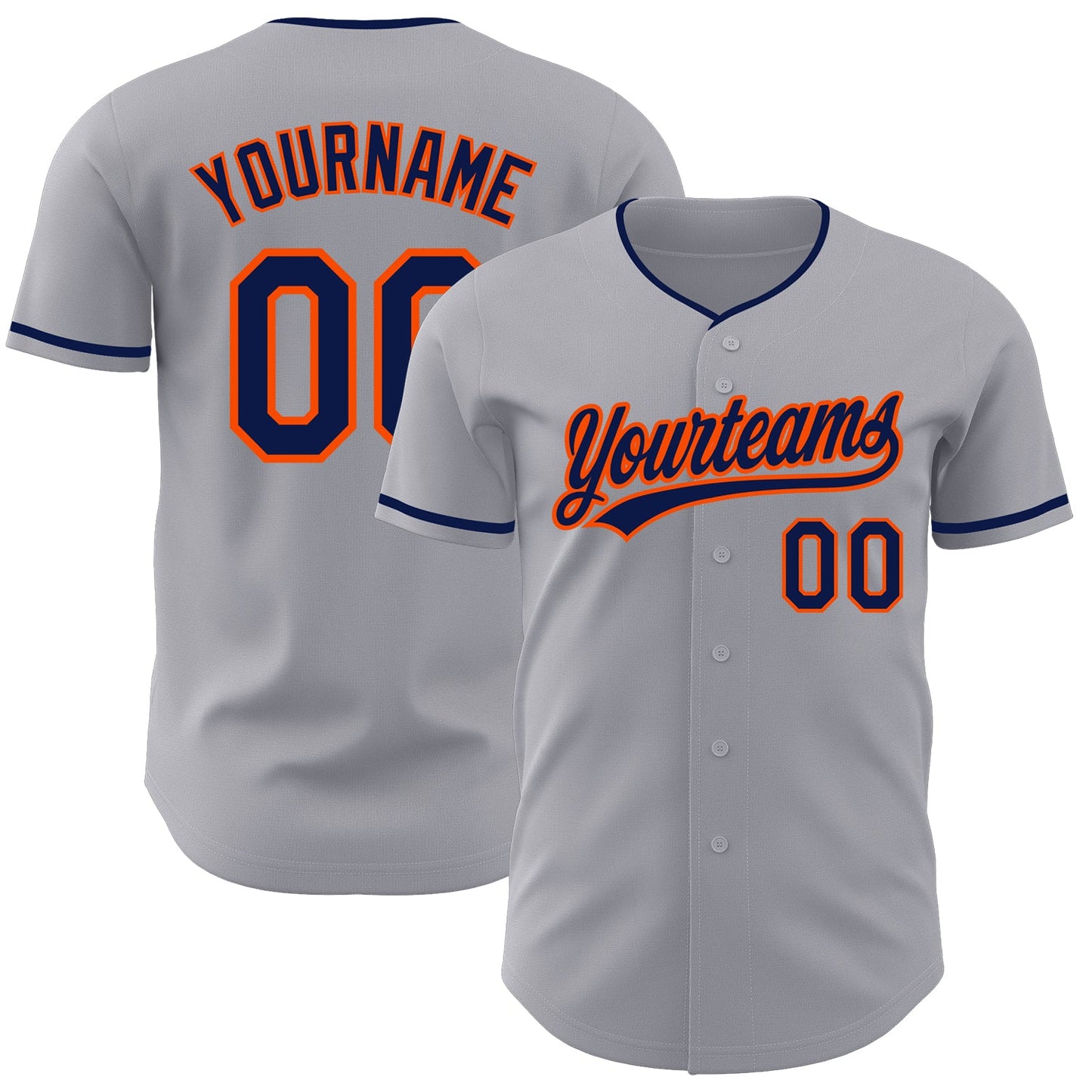 Custom Gray Navy-Orange Authentic Baseball Jersey - Main View