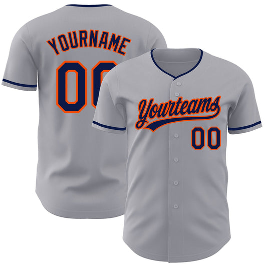 Custom Gray Navy-Orange Authentic Baseball Jersey - Main View