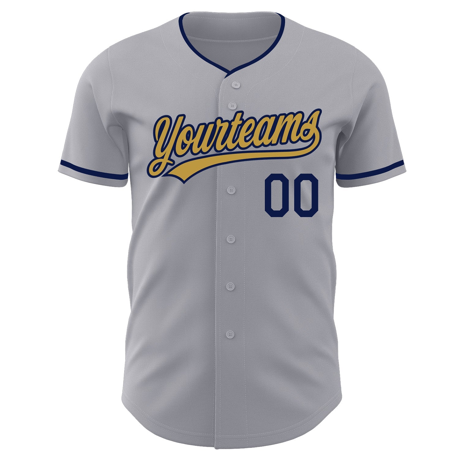Custom Gray Old Gold-Navy Authentic Baseball Jersey view 2
