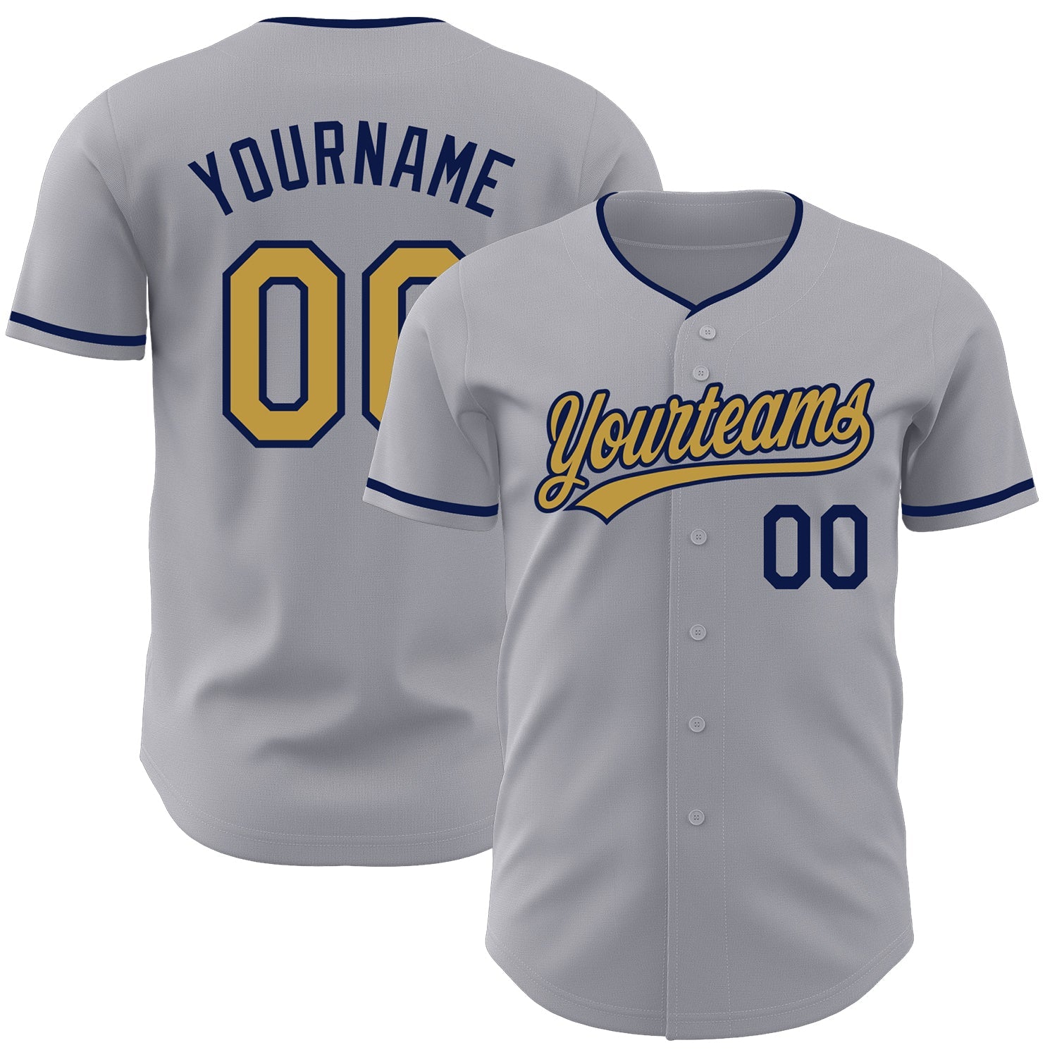 Custom Gray Old Gold-Navy Authentic Baseball Jersey - Main View