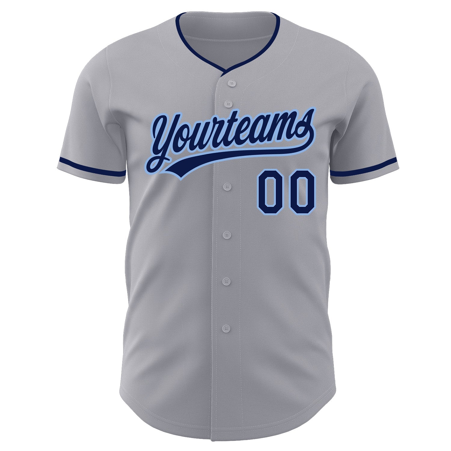 Custom Gray Navy-Light Blue Authentic Baseball Jersey view 2