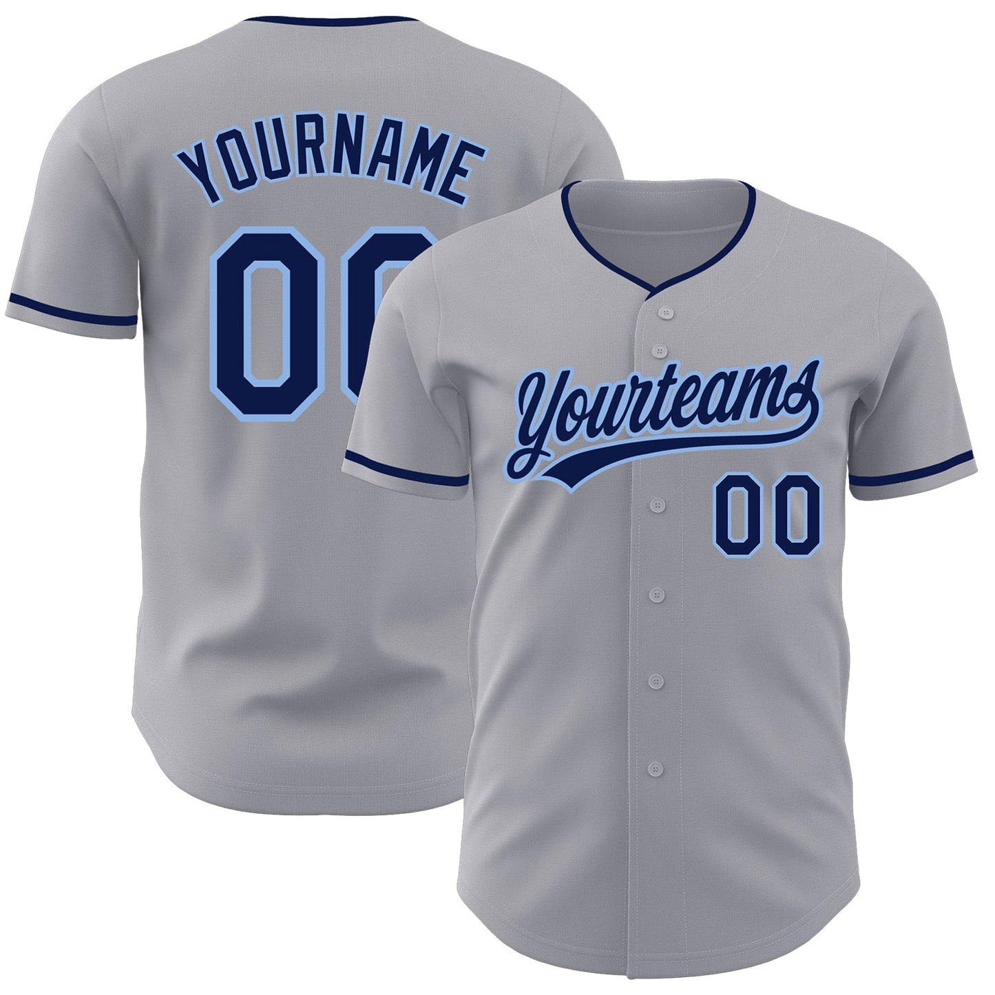 Custom Gray Navy-Light Blue Authentic Baseball Jersey - Main View