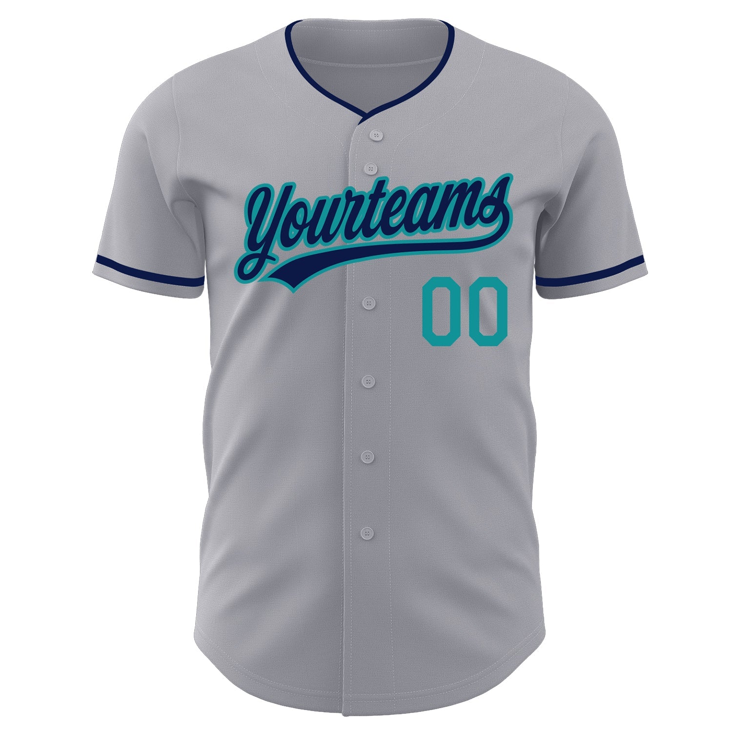 Custom Gray Navy-Teal Authentic Baseball Jersey view 2
