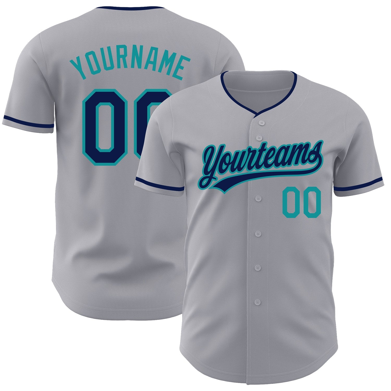 Custom Gray Navy-Teal Authentic Baseball Jersey - Main View