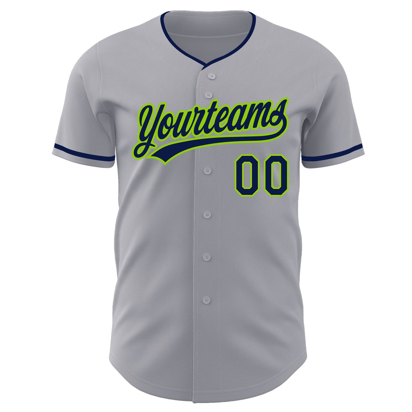Custom Gray Navy-Neon Green Authentic Baseball Jersey view 2