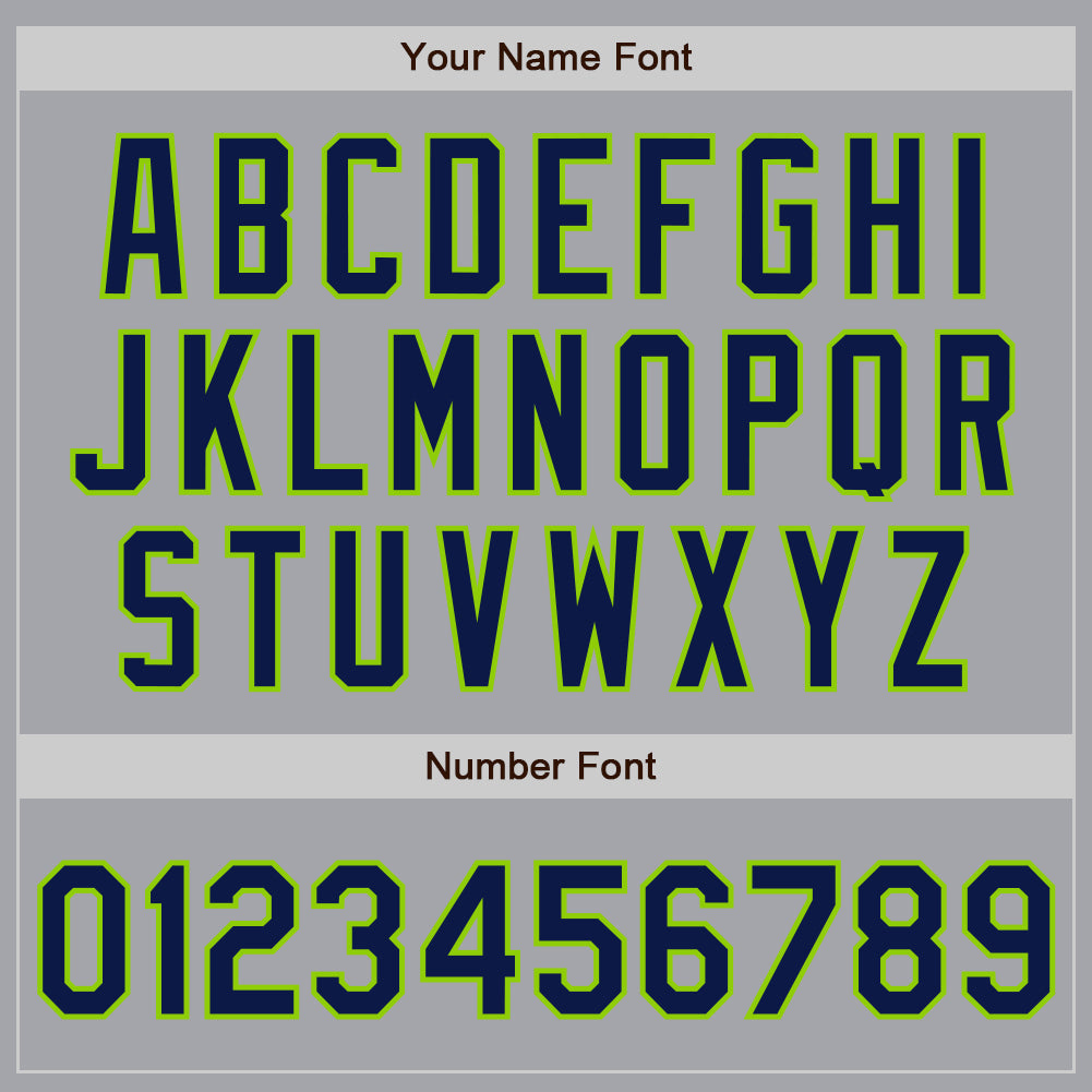Custom Gray Navy-Neon Green Authentic Baseball Jersey view 5