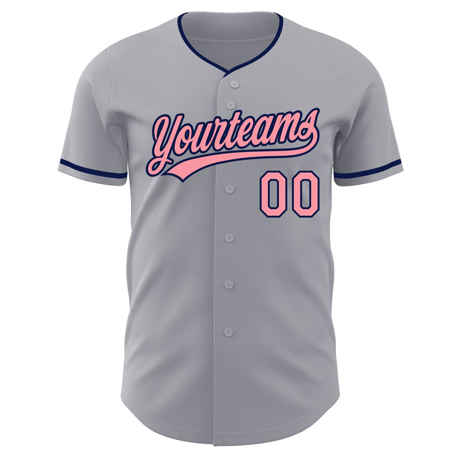 Custom Gray Medium Pink-Navy Authentic Baseball Jersey view 2