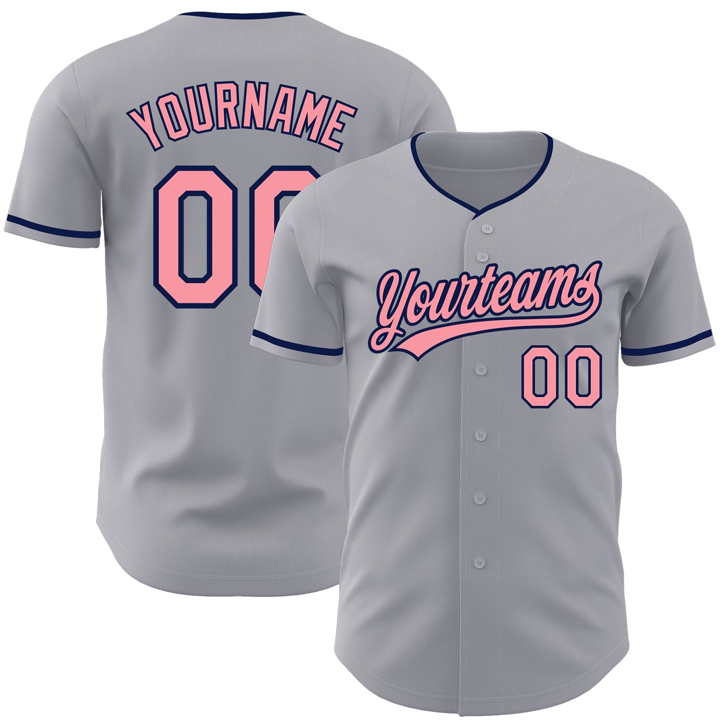 Custom Gray Medium Pink-Navy Authentic Baseball Jersey - Main View