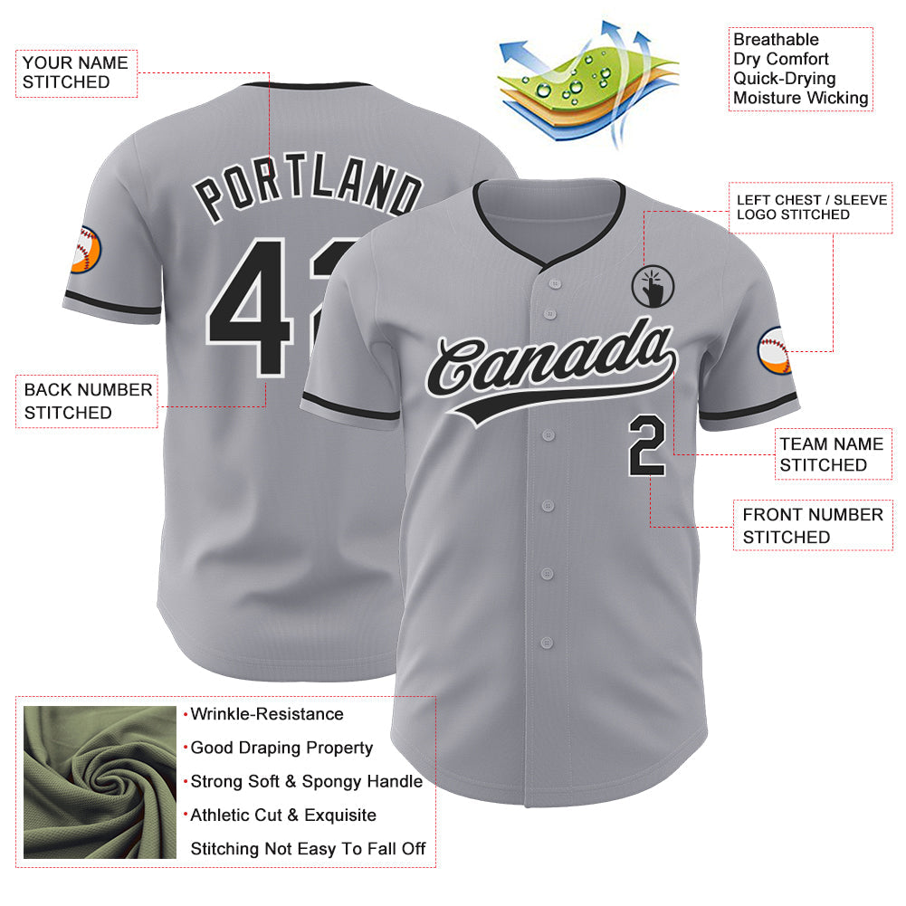 Custom Gray Black-White Authentic Baseball Jersey view 3