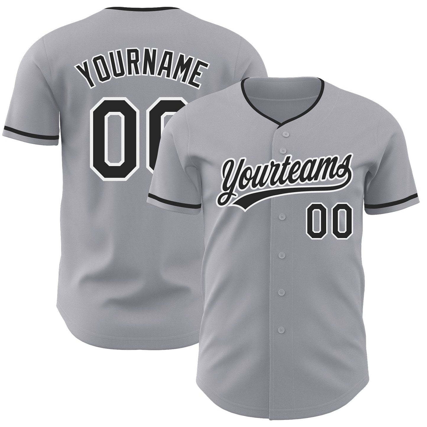 Custom Gray Black-White Authentic Baseball Jersey - Main View