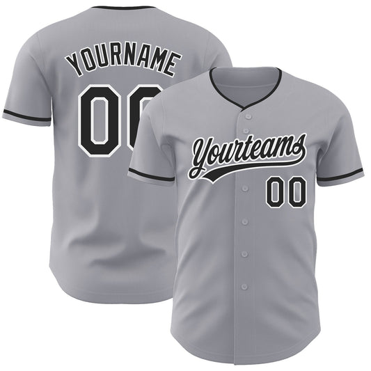 Custom Gray Black-White Authentic Baseball Jersey - Main View