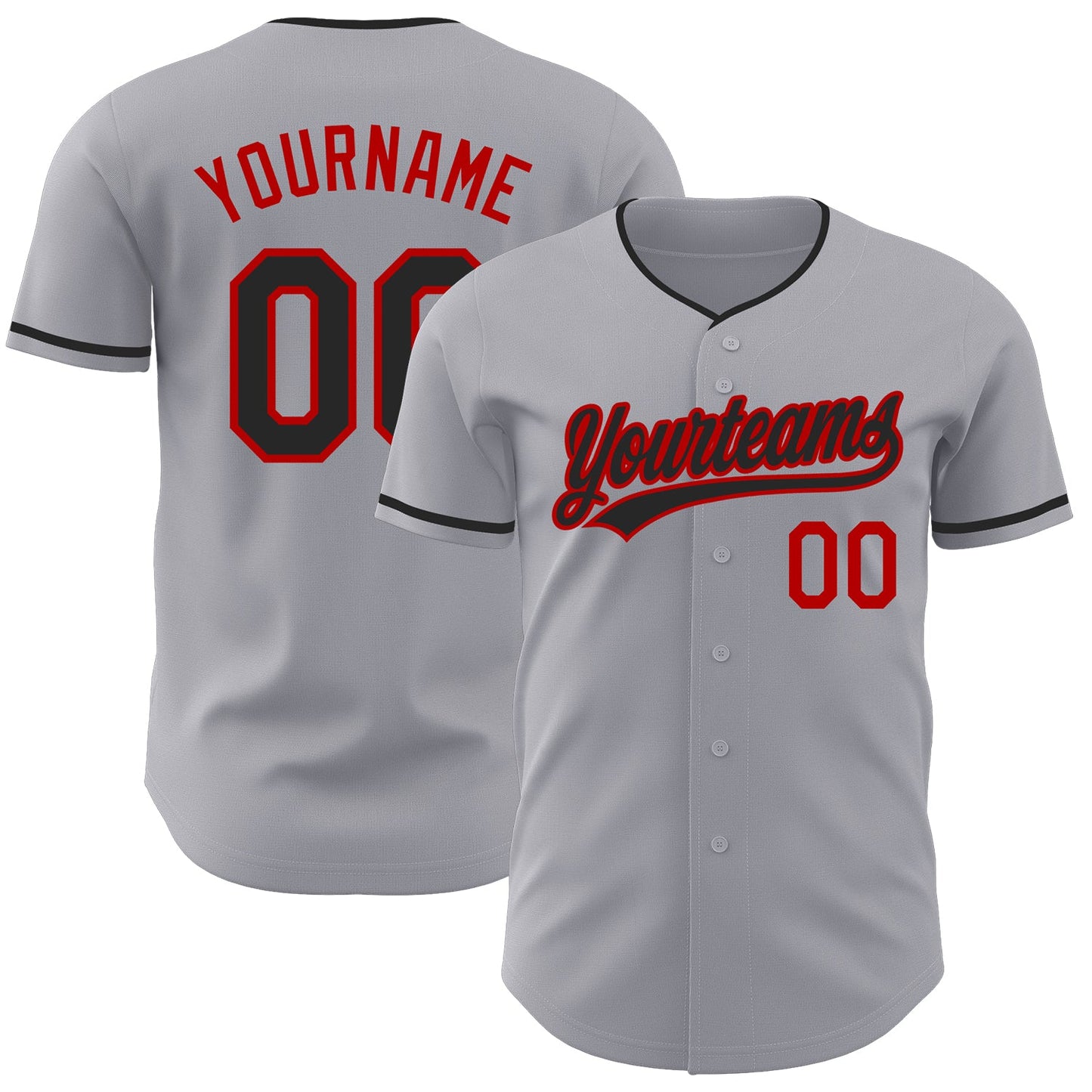 Custom Gray Black-Red Authentic Baseball Jersey - Main View