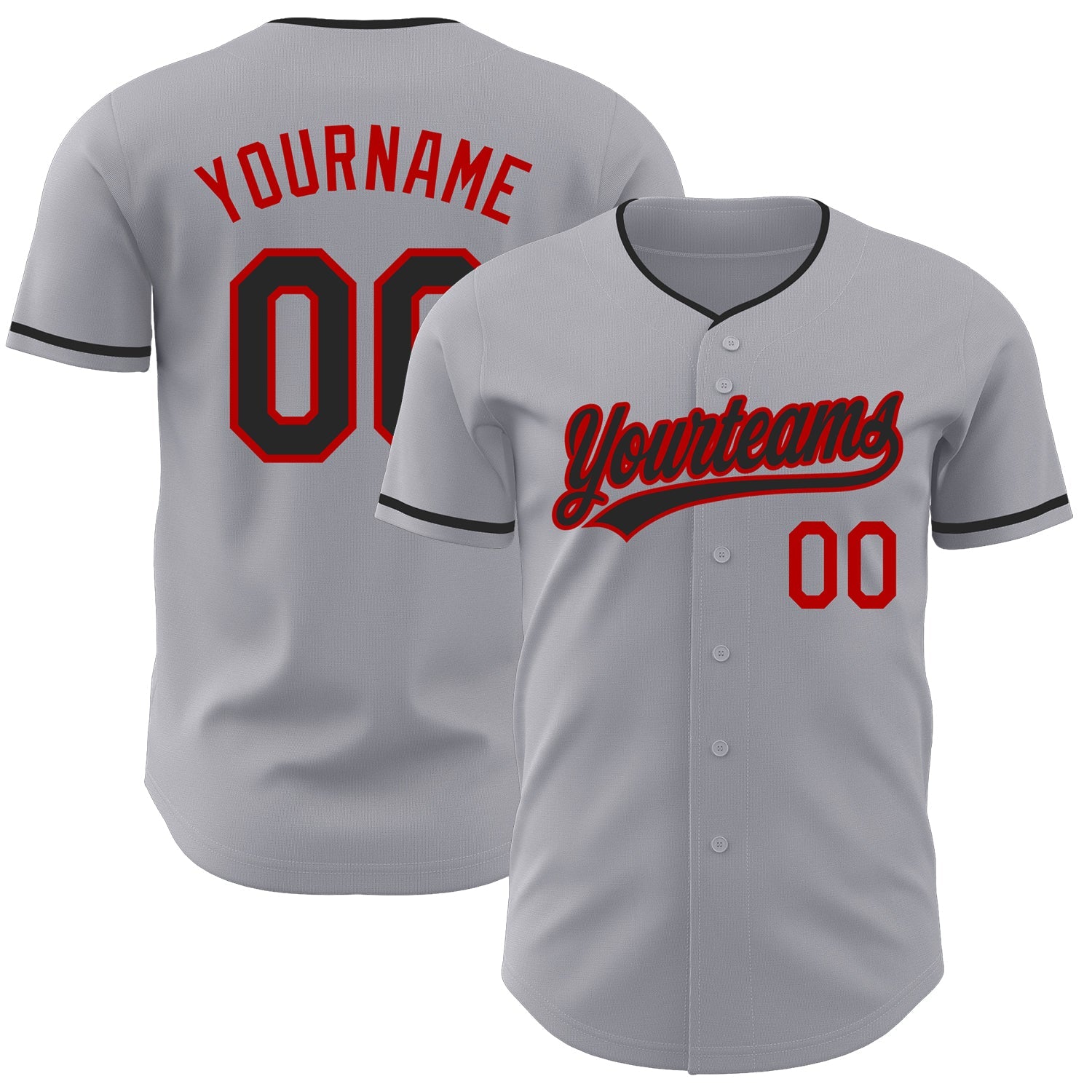 Custom Gray Black-Red Authentic Baseball Jersey - Main View