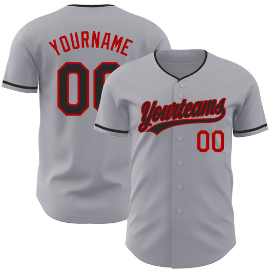 Custom Gray Black-Red Authentic Baseball Jersey - Main View