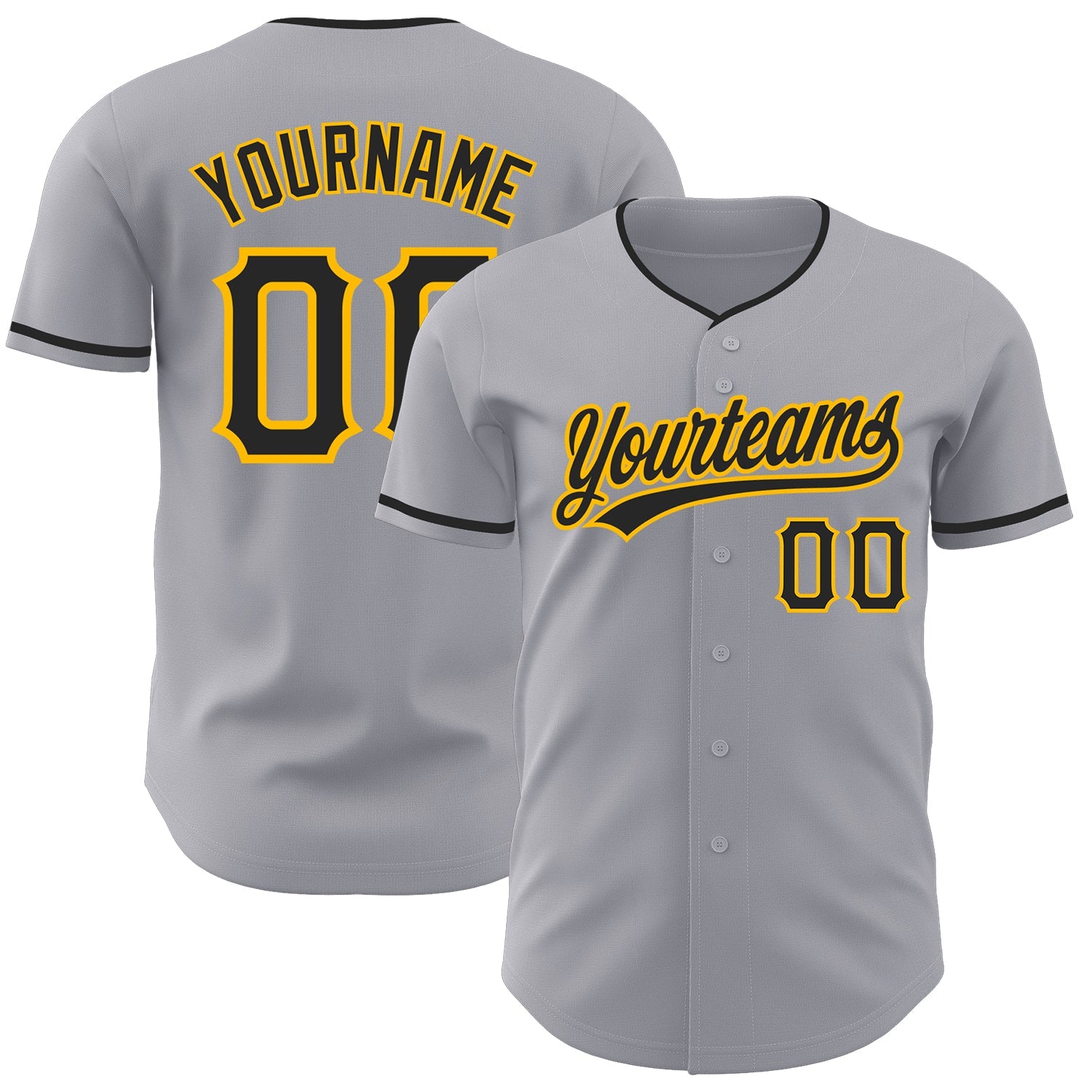 Custom Gray Black-Gold Authentic Baseball Jersey - Main View