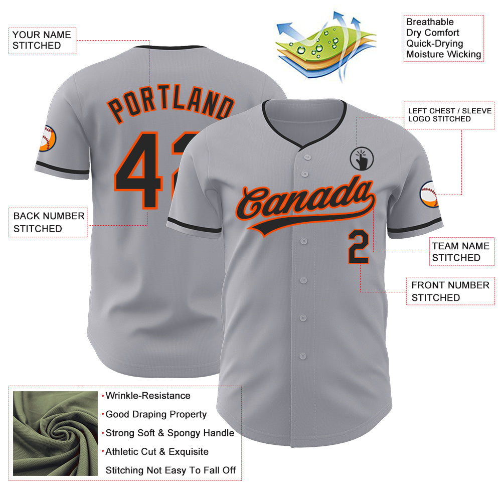 Custom Gray Black-Orange Authentic Baseball Jersey view 3