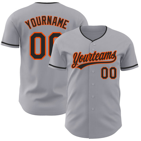 Custom Gray Black-Orange Authentic Baseball Jersey - Main View