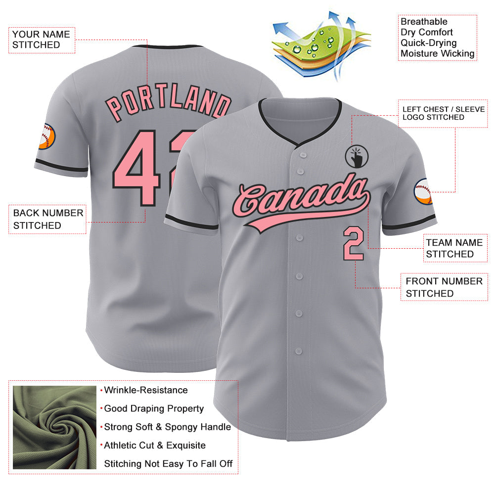 Custom Gray Medium Pink-Black Authentic Baseball Jersey view 3