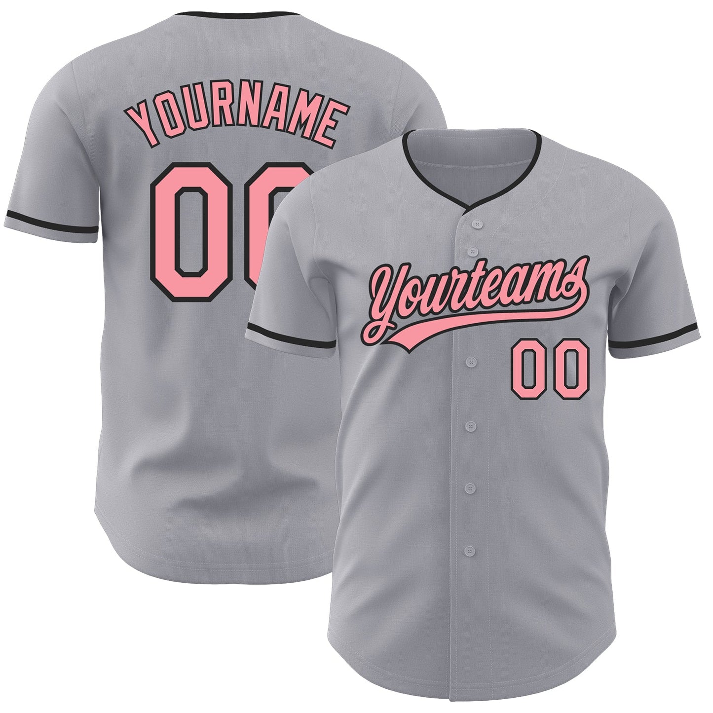 Custom Gray Medium Pink-Black Authentic Baseball Jersey - Main View