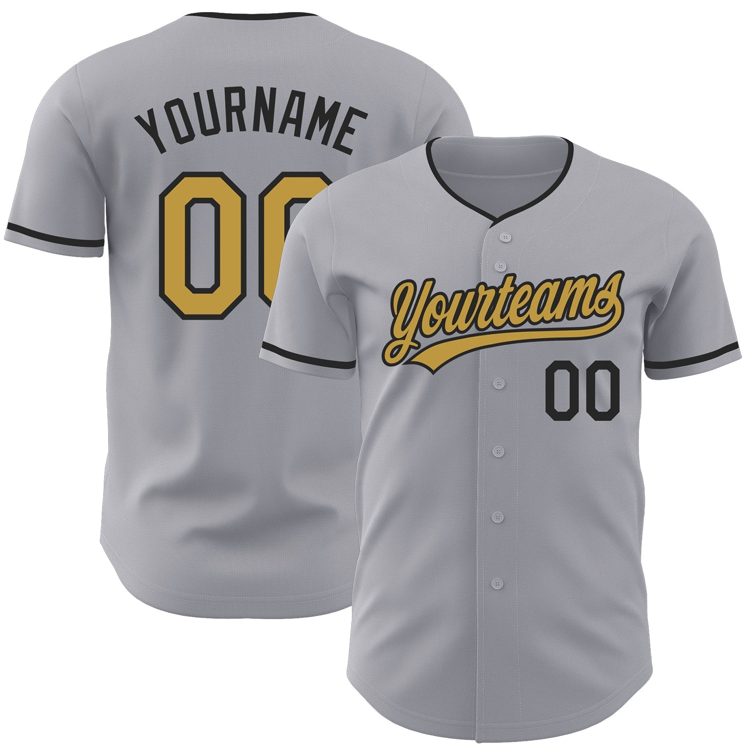 Custom Gray Old Gold-Black Authentic Baseball Jersey - Main View