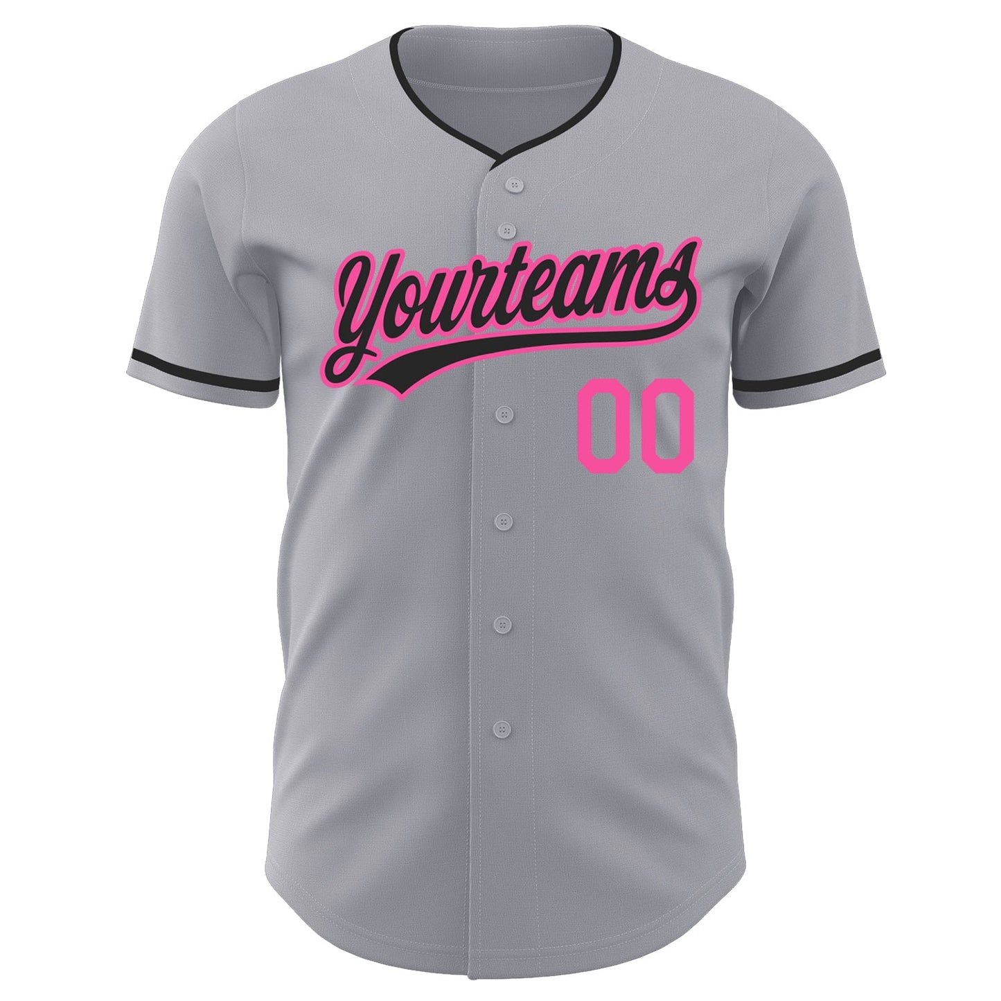 Custom Gray Black-Pink Authentic Baseball Jersey view 2