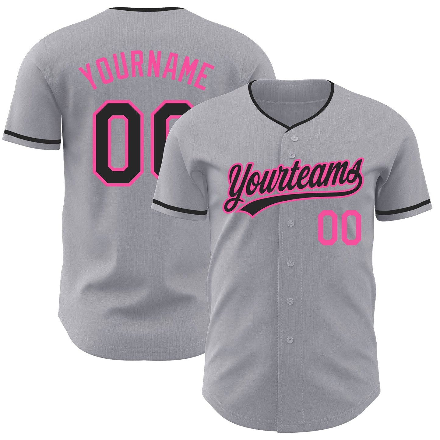 Custom Gray Black-Pink Authentic Baseball Jersey - Main View